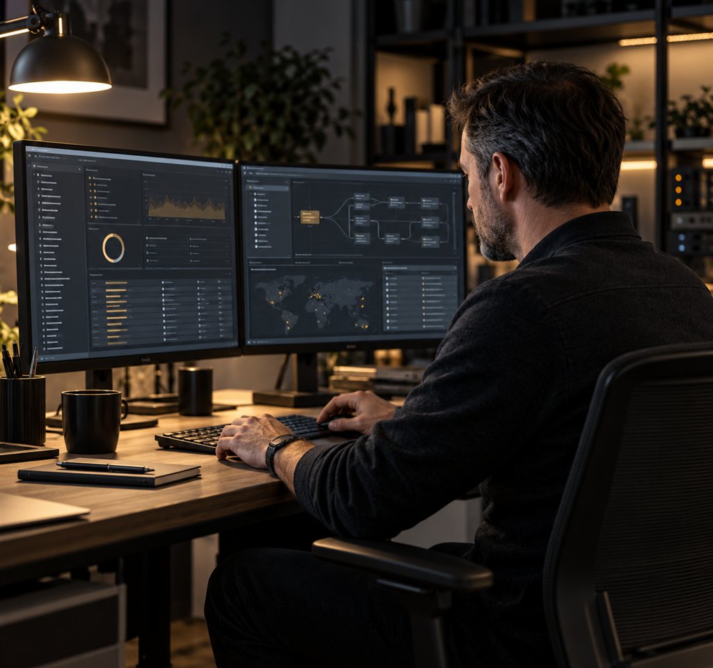 Specjalista IT podczas monitorowania systemów